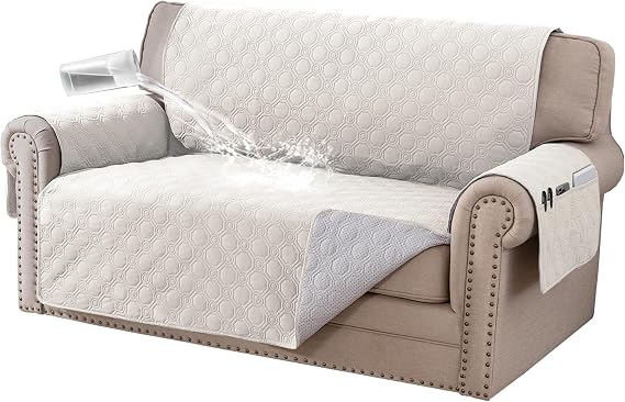 BellaHills Sofa Cover 100% Waterproof Sofa Covers 2 seater Non-Slip Sofa Slipcovers Couch Covers Washable with Elastic Strap Sofa Protectors from Pets Seat Width 47"(2 Seater, Beige)