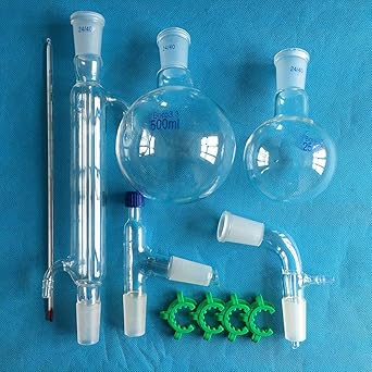 Glass Distilling Distillation Apparatus,24/40,500ml and 250ml Flask Chemistry Lab Glassware Kit
