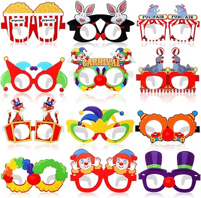 24 Pcs Circus Party Decorations Carnival Clown Paper Glasses Craft Carnival Photo Booth Props Birthday Baby Shower Supplies