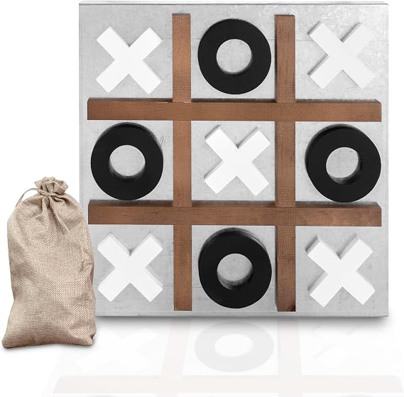 Play Platoon Metal & Wood Magnetic Tic Tac Toe, 13.5 Inch, Farmhouse Rustic | Table Top & Wall Mounted Game, Wall Decor Board Game