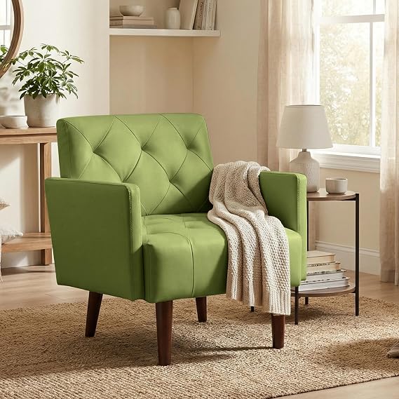 Accent Chairs, Leather Living Room Chair Upholstered Modern Armchair
