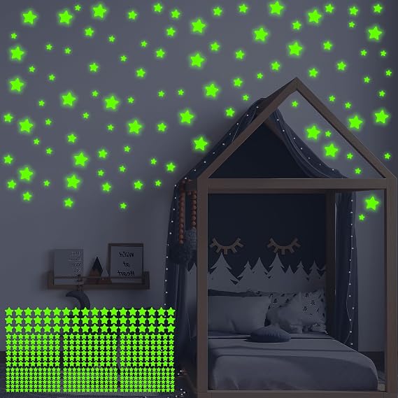 Pack of 432 Glow in the Dark Stickers 3D Star Ceiling Children's Room Wall Stickers DIY Fluorescent Star Stickers for Baby's Bedroom Children's Room Living Room Decoration