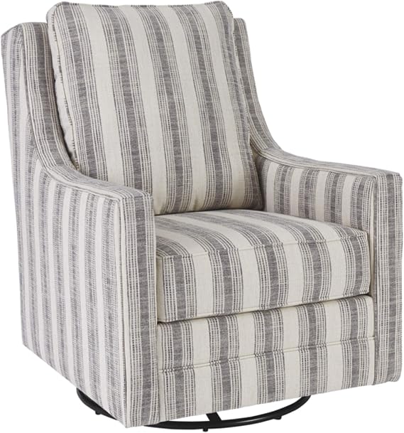 Signature Design by Ashley Kambria Swivel Glider Accent Chair, Ivory/Black | Pre-assembled convenience, 360-degree metal swivel glider base, Durable spot-cleanable polyester-linen blend fabric