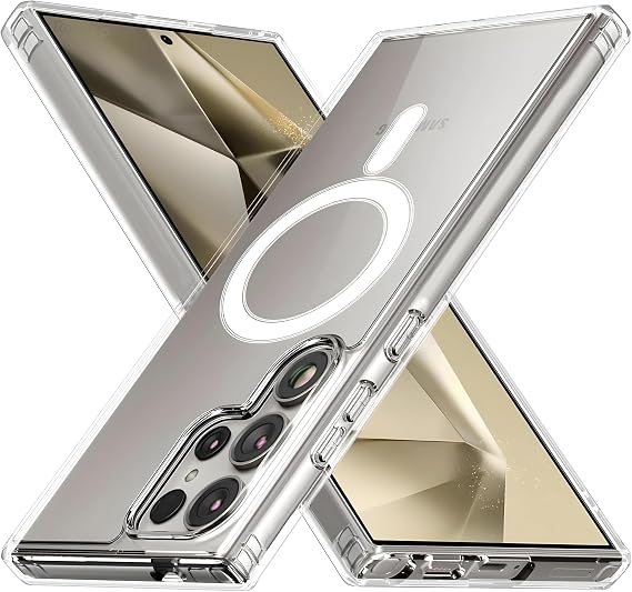 Rongep Samsung Galaxy S24 Ultra için Şeffaf Kılıf Mag-Clear Güçlü Manyetikli [MagSafe ile Uyumlu] S24 Ultra Koruyucu Sararmaya Dayanıklı Darbe Emici PC+TPU Hibrit Tasarım Samsung S24 Ultra Kılıfı