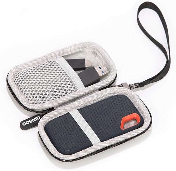 Ginsco Ultra-Compact Case Exclusive for Sandisk Extreme Portable SSD E30/E61, Compatible with SanDisk Extreme Portable 500G/1TB/2TB/4TB/8TB, Hard Shell Travel Protective Case with Detachable Strap