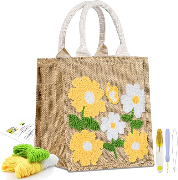 Groodo Punch Needle Kit for Beginners, Easy DIY Embroidery Set for Kids & Adults Complete Embroidery Tote Bag Set with Punch Needle Tool & Easy Instructions