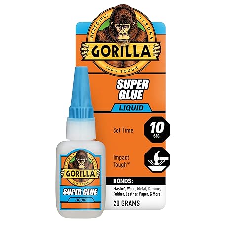 Gorilla Super Glue, All Purpose and Fast Setting, Clear, 20 g | Impact Tough Strength for Projects & Repairs, Dries in 10-45 Seconds, Anti-Clog Cap