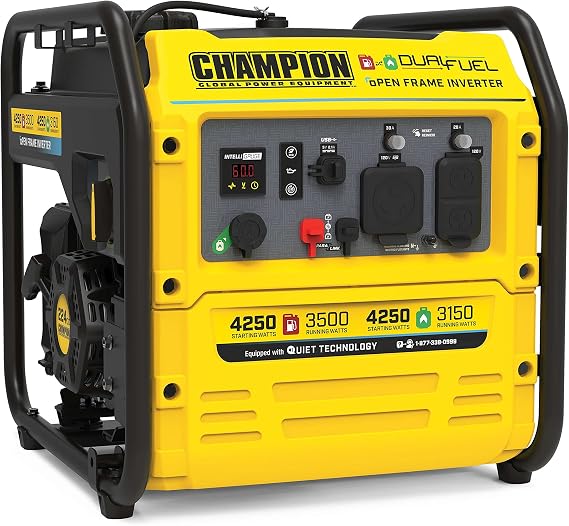 Champion Power Equipment, 4250/3500w Dual Fuel Inverter Generator, Surge Watts 4250 Rated Watts 3500 Voltage 120 Model# 200977