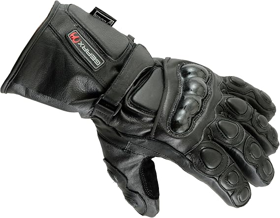 Black Winter Waterproof Leather Gloves 4 Motorbike Knuckle Guard XL