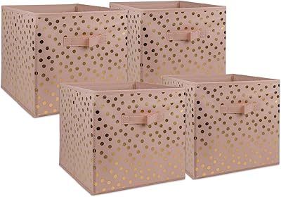 DII Non Woven Polyester Storage Bin, Polka Dot, Pink & Gold, Small Set of 4