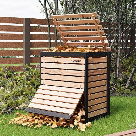 95 Gallon Canada Cedar Wood Compost Bin, Outdoor Composter, Natural | Composting with Pull-out Door, Home Use Large Capacity Yard Composting Bin for Backyard, Garden, Patio,Easy Assembly