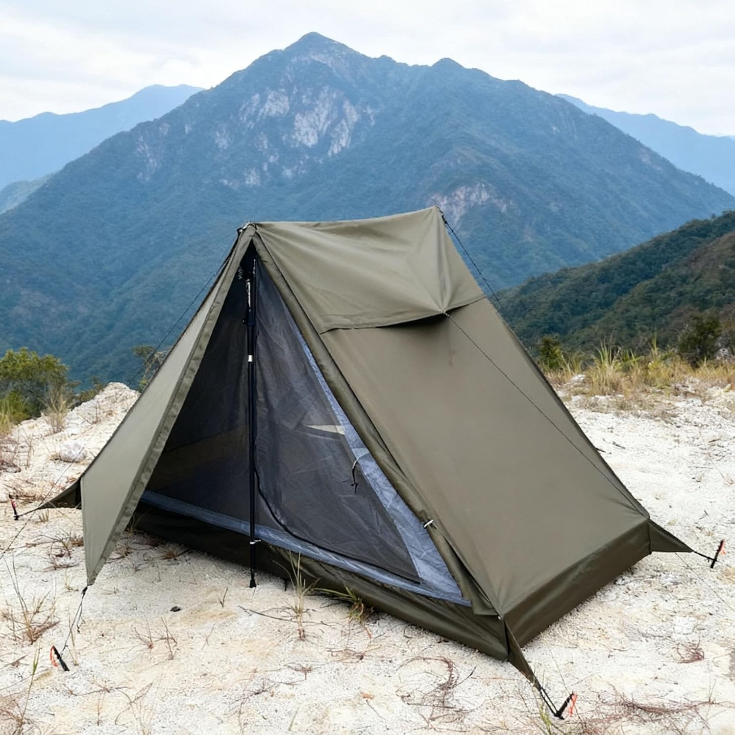 Leichtgewichtiges Einmannzelt Wasserdicht 2000+mm Backpacking Wandern Stockzelt für Outdoor-Wanderungen Camping Trekking (ohne Stock)
