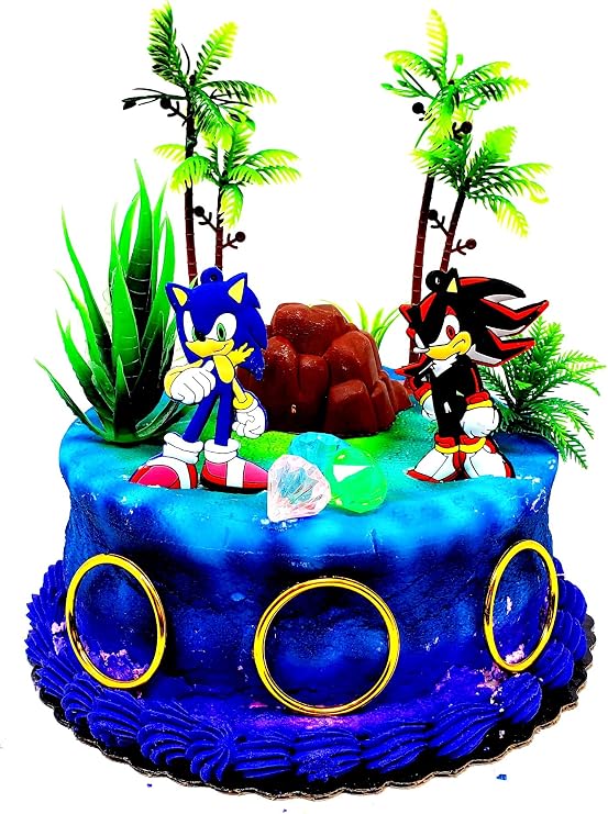 Birthday Celebrations Sonic & Shadow Cake Topper Set with Accessories (3 Pieces, Blue & Black, Sega)