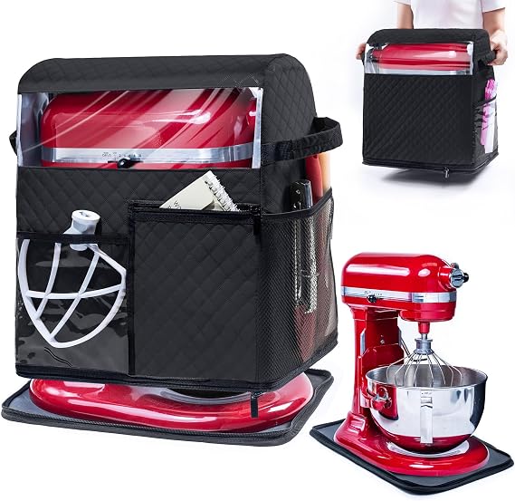 BAGSPRITE Stand Mixer Cover with Detachable Appliance Sliders Base Compatible with KitchenAid Mixer-Storage Bag for 6/7/8 Quart with Pockets for Kitchen Aid Accessories and Attachments