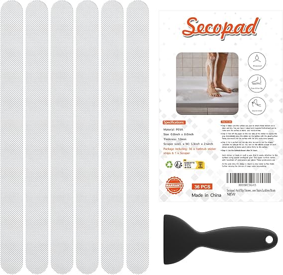 Secopad Strips Non Slip Bathtub Stickers with Scraper, 36PCS, Clear