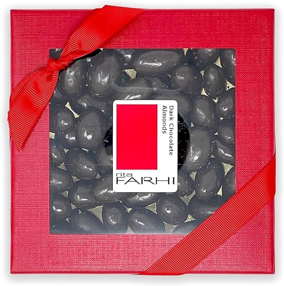 Rita Farhi Dark Chocolate Coated Almonds Luxury Gift Box 210g – Premium Belgian Dark Chocolate, Palm Oil Free