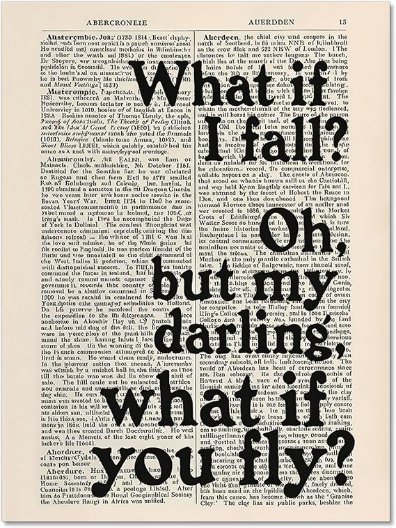 Black and White Newspaper Posters for Bedroom, What if I fall, Canvas Pictures for Bedroom Walls, Black and White Wall Art, Art Prints for Student Apartments, Pubs, Vintage General Stores Decoration