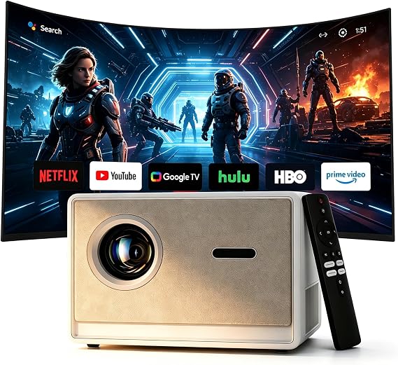 Maypug Outdoor-Projector-4K with WIFI and Bluetooth-35000 Lumens Brightness/Built-in APPs,3 Years Protection, Short Throw Movie Projector for Home Theater Bedroom Ceiling