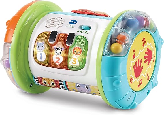 VTech Baby Explore & Discover Roller, English | Three light-up piano keys teach animals, colours and numbers, with 7 songs and 18 melodies. Ages 6-36 months