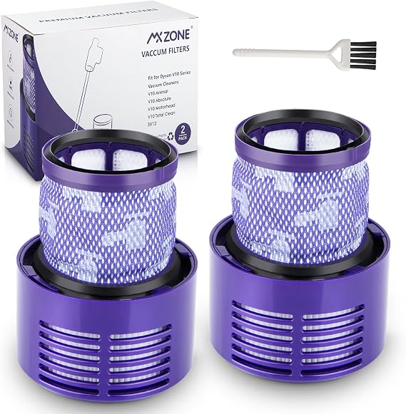 Vacuum Filters Replacement for Dyson V10 SV12 Absolute Animal, 2-Pack | Fits Cyclone & Total Clean; replaces 969082-01. Washable, reusable filters capture dust, pollen, pet dander & debris.