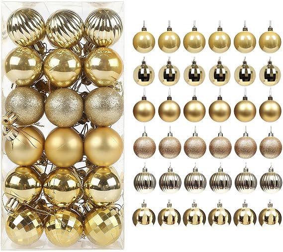 36Pcs Mini Size Baubles, 40mm Christmas Ball Ornaments(Golden)