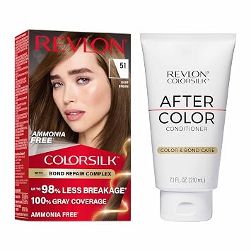 Revlon ColorSilk with Bond Repair Complex Hair Color and After Color Conditioner Bundle, 51 Light Brown, 2 count