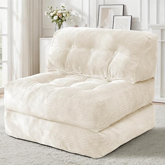 Folding Sofa Bed,3-in-1 Convertible Sleeper Chair Bed w/Pillow | Foldable Mattress with Back Support, Portable & Comfy Floor Sofa Lounge for Living Room Bedroom Office, Beige