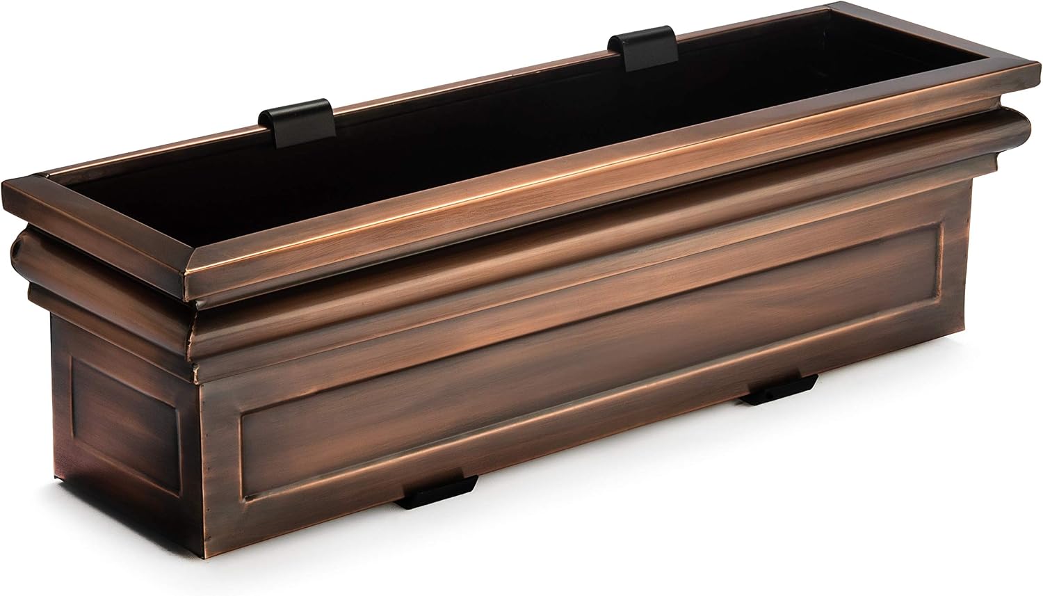 H Potter 30 Copper Finish Window Box Planter with Brackets, Stainless Steel Metal Outdoor Flower Box for Windows, Deck & Balcony, Flat Back Design
