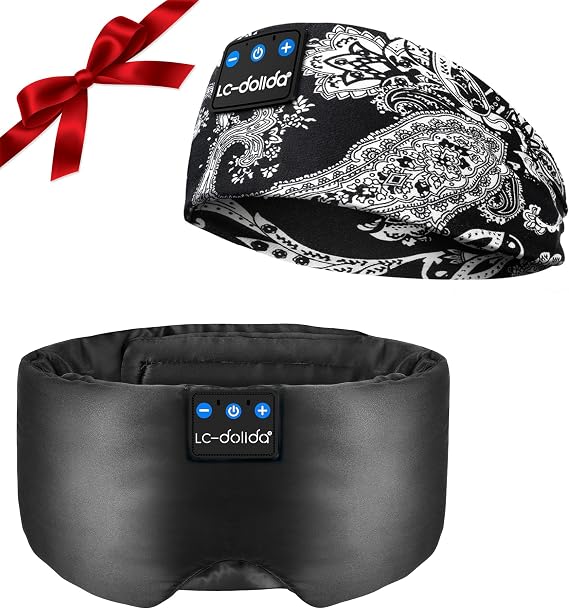 LC-dolida Sleep Headphones Bluetooth,Luxurious Silk Soft Sleep Mask, Sleep Headphones with Bluetooth 5.4 for Side Sleeper