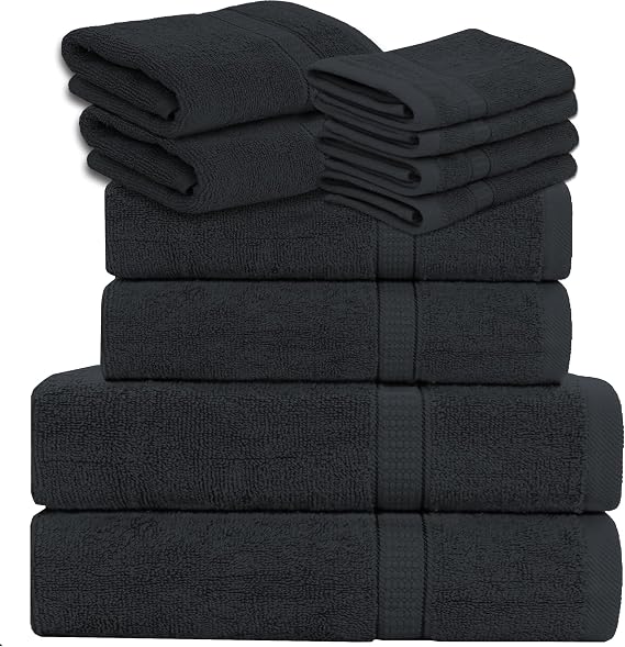 GOLD TEXTILES Luxury 10 Piece Towel Set, (Bath Towel 27x54, Hand Towel 16x30, Washcloth 13x13, Pool Towels 24x50) Ultra-Plush Absorbent Cotton Towels for Bathroom (Grey, 10 Piece Towel Set)