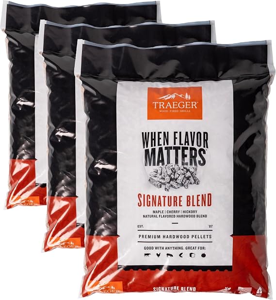 Traeger Grills Signature Blend 100% All-Natural Wood Pellets for Smokers and Pellet Grills, BBQ, Bake, Roast, 18 lb. Bag (Pack of 3)