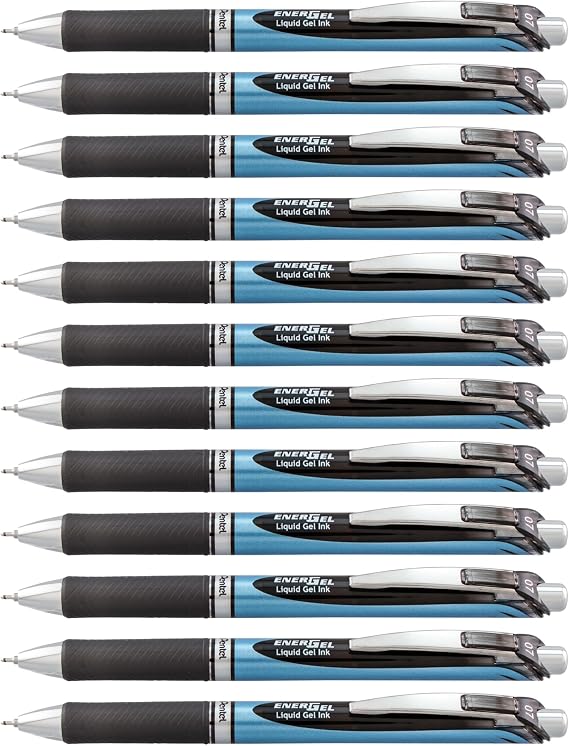Pentel EnerGel RTX Retractable Gel Ink Pen, Medium Point, Needle Tip, Black Ink, Box of 12 (BLN77-A)
