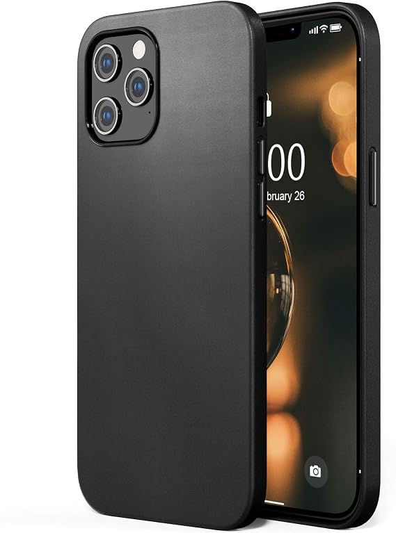 SURPHY Designed for iPhone 12 Pro Max Case 6.7 inch, Premium Faux Leather Phone Case (with Metallic Buttons & Microfiber Lining) Compatible with iPhone 12 Pro Max, Black