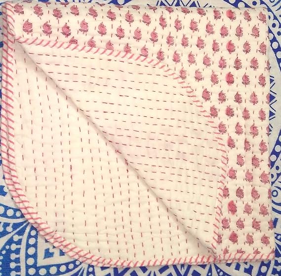 Traditional Jaipur Exports Indian Block Print Fabric Baby Quilt, Kantha Throw, Cotton Fabric Kids Bedding, Bohemian Bedspread