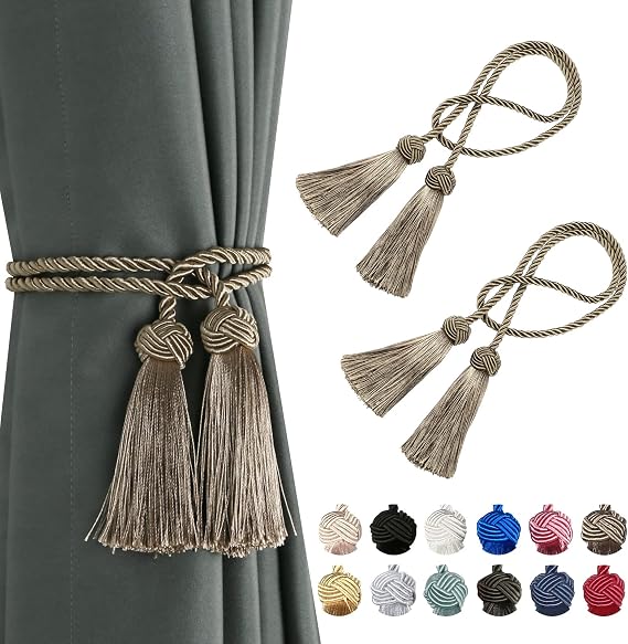 BEL AVENIR 2 Pack Handmade Rope Tassel Curtain Tiebacks