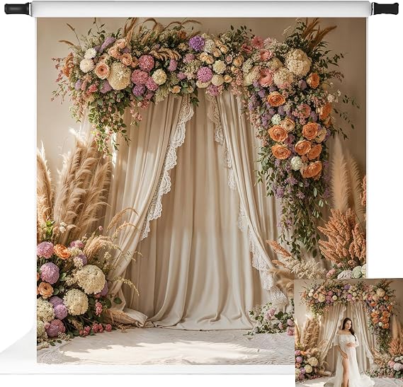 Kate Boho Photography Backdrops Maternity Photo Backdrop Summer Floral Backgrounds, 10x10ft