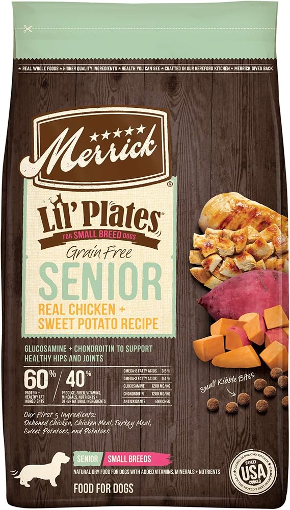 Merrick Lil Plates Premium Grain Free Senior Dry Dog Food For Small Dogs, Real Chicken, Sweet Potato Kibble - 12.0 lb. Bag
