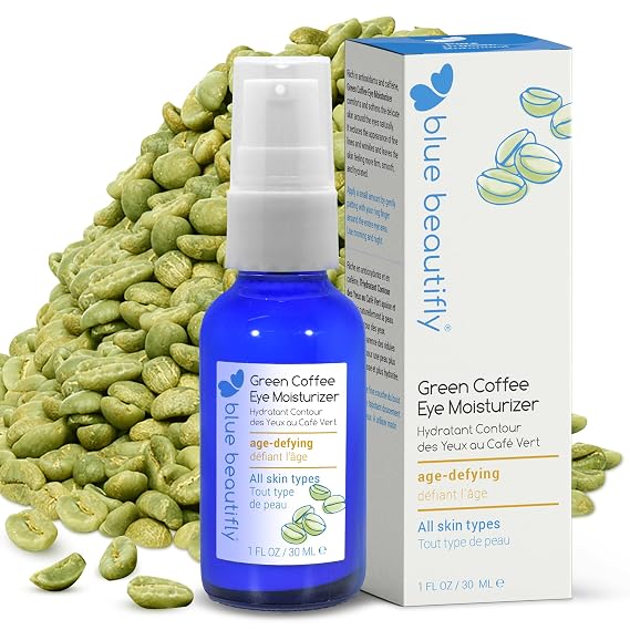 Blue Beautifly Green Coffee Under Eye Cream, 1 fl oz | Instant Eye Bag Remover. Reduces Puffiness/Dark Circles. Triple-Caffeinated: Coffee Oil, Bean Extract & Coffee Essential Oil