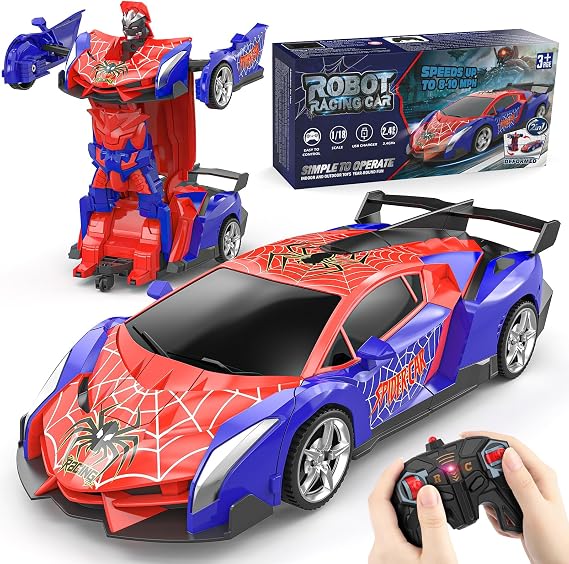 Spider Remote Control Robot Car, Transforming Toy Boys Gift 3-10 Year Old | RC Car 1:18 2.4GHz Racing Vehicle Toy for Kids Girls Age 3 4 5 6 7 8 9 10 Years Old Children Christmas Birthday Present