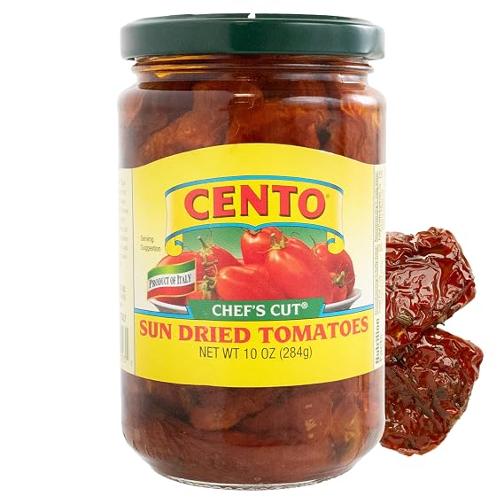 Cento Chefs Sun Dried Tomatoes in Oil & Spices for Pasta, Salad & Antipasto - Grown and Processed in Italy - Gluten-Free, Non-GMO, Low Sodium Italian Tomatoes - 10 Ounce Jar | Low Sodium; Grown and Processed in Italy; Halved & Jarred to Preserve Flavor; Ideal for Pasta, Salads and Antipasto Platters