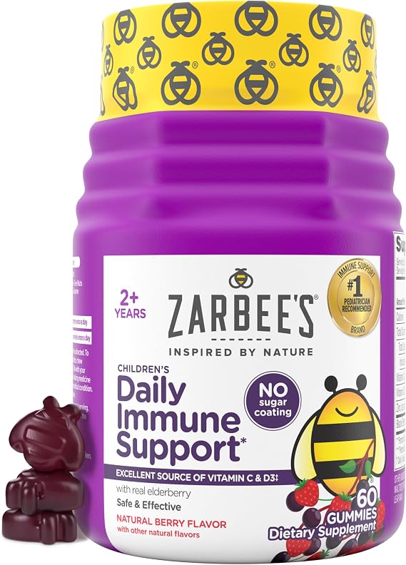 Zarbee's Kids Elderberry Immune Support Gummies, No Sugar Coating, 60 ct