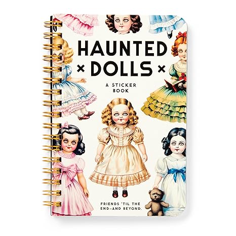 Brass Monkey Haunted Dolls – Sticker Book with 18 Pages of Traditional Vintage Inspired Haunted Doll Stickers and 2 Pages of Puffy Stickers (A Sticker Book)