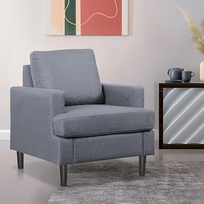 SUPER DEAL Living Room Chair, Modern Upholstered Linen Fabric Accent Armchair, Single Sofa Chair with Lounge Seat and Solid Wood Legs for Office,Bedroo,Reading Spaces