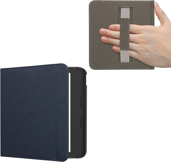 kwmobile Case Compatible with Kobo Libra Colour Case - Synthetic Leather e-Reader Cover with Strap - Dark Blue