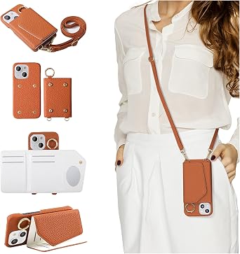 HANDODO Wallet Case Compatible iPhone 14,Women Vegan Leather Detachable Crossbody Phone case with RFID Blocking Card Holder Adjustable Strap Shockproof Kickstand Phone Wallet(Brown)