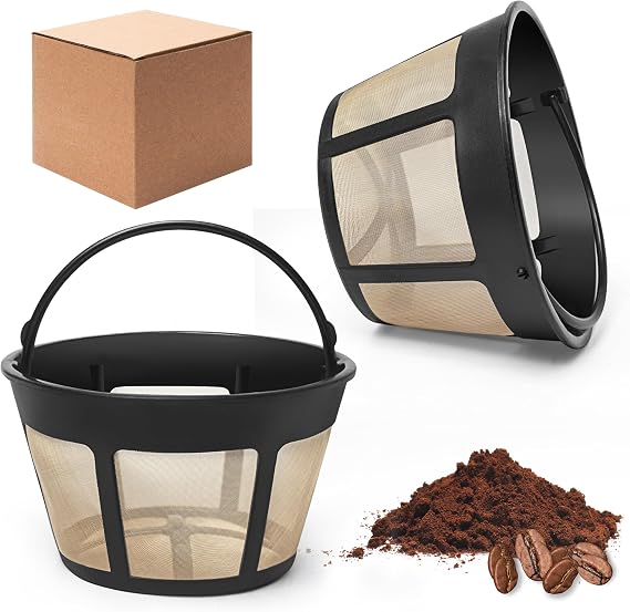 8-12 Cup Reusable Filter Basket With Mesh Bottom Fits MrCoffee Coffee Maker and Brewer - Permanent Filter Replacement for Mr Coffee Gold Basket-Style Filters 2-Pack