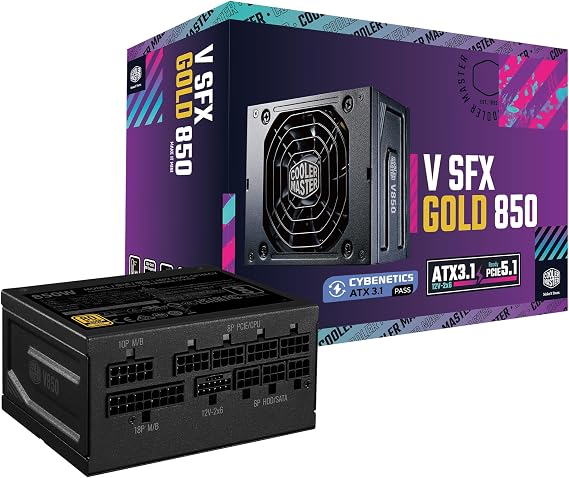 Cooler Master V850 SFX Gold ITX SFF Power Supply, PCIe 5.1 Ready | Certification Cybenetics Gold & Noise A-, 80 PLUS Gold, 850W, Mini-ITX & SFF Systems, ATX 3.1, 12V-2x6 Cable, Fully Modular