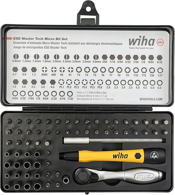 Wiha 75965 ESD Safe Master Technician Ratchet and MicroBits Set, 65 Piece