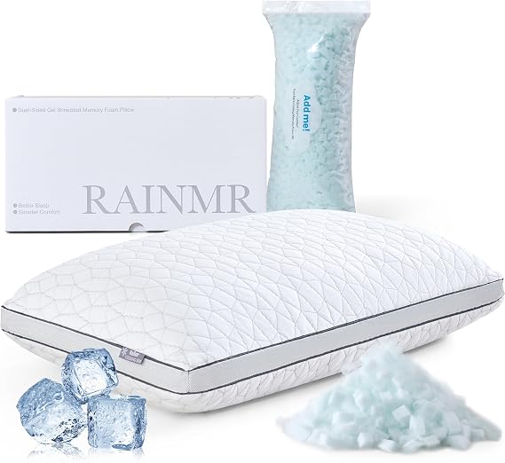 Cooling Pillow with Shredded Memory Foam for Sleeping, 20x30 Adjustable Bed Pillow with Cool & Bamboo-Derived Rayon Side, Firm Pillow with Cooling Gel for Hot, Back, Stomach or Side Sleeper (Queen)