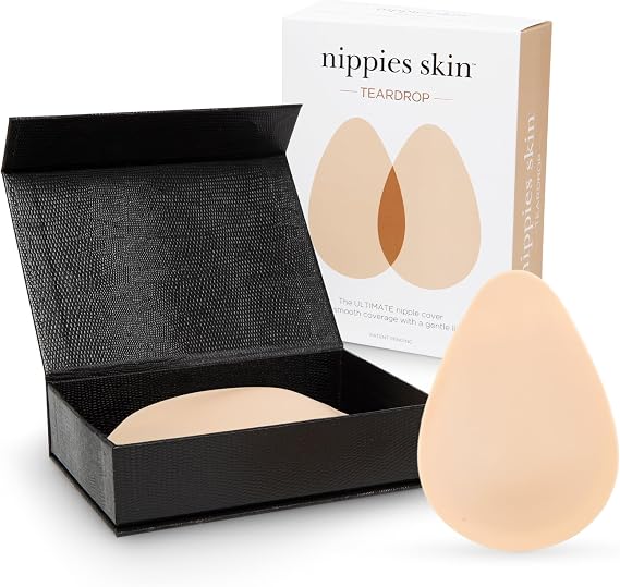 Nippies Nipple Covers, Dermatologist Tested Skin Safe Adhesive Pasties | Made for Backless and Strapless Outfits, Reusable and Washable, Stays On through Sweaty Summer Heat, Travel Case Included